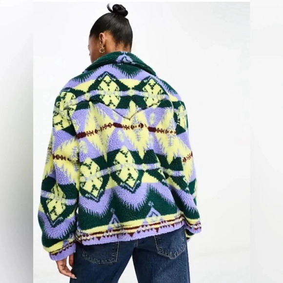 Wrangler Women's Multi Colored Sherpa Fleece Zip Through Jacket 112342 NWT - Picture 5 of 16